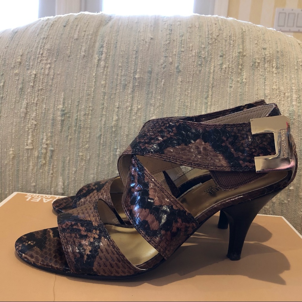 Michael Kors snakeskin wrap strap heels